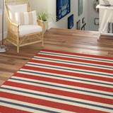 Blue/Red 22 x 0.15 in Area Rug - Lark Manor™ Deltana Striped Shag Dark Red/Blue Indoor/Outdoor Area Rug Plastic | 22 W x 0.15 D in | Wayfair