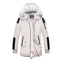 MEYOCEYO Men Winter Parka Long Cotton Thicken Hooded Jackets and with Fur Hood Outdoor Windproof Warm Coats Navy White M