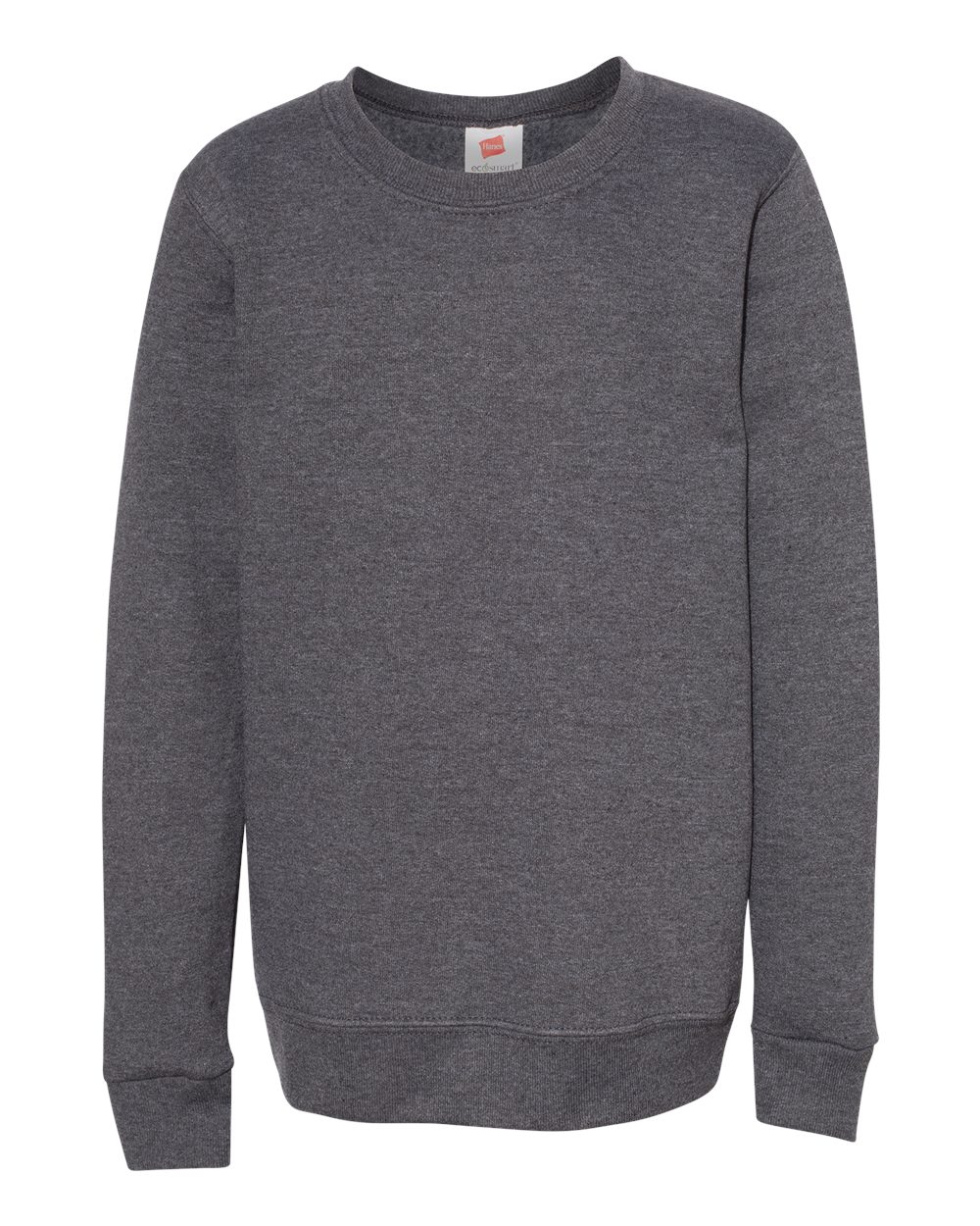 Hanes P360 Youth EcoSmart Crewneck Sweatshirt in Charcoal Heather size XS | Cotton Polyester