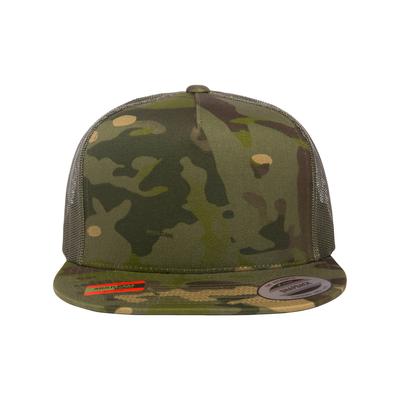 Yupoong 6006W Adult Classic Trucker with White Front Panel Cap in Multicam Tropic/Green