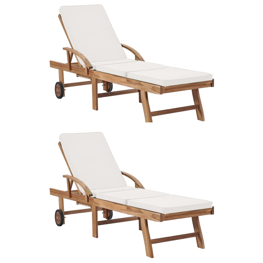 vidaXL Sonnenliegen mit Auflagen 2 Stk. Massivholz Teak Creme Image