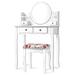 Makeup Vanity Table Set with Upholstered Stool Drawers Oval Mirror