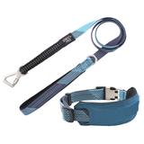 Blue 'Geo-prene' 2-in-1 Shock Absorbing Neoprene Padded Reflective Dog Leash and Collar, Large