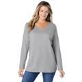 Plus Size Women's Perfect Long-Sleeve V-Neck Tee by Woman Within in Medium Heather Grey (Size M) Shirt