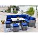 Latitude Run® Wicker/Rattan 5 - Person Seating Group w/ Cushions Synthetic Wicker/All - Weather Wicker/Wicker/Rattan in Gray/Blue | Outdoor Furniture | Wayfair