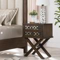 August Grove® Filigree Solid + Manufactured Wood Mirrored Diamond X Base Side Table Wood in Brown | 28 H x 22 W x 16 D in | Wayfair