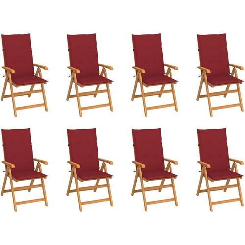 Garten-Liegestühle mit Kissen 8 Stk. Massivholz Teak Vidaxl Rot