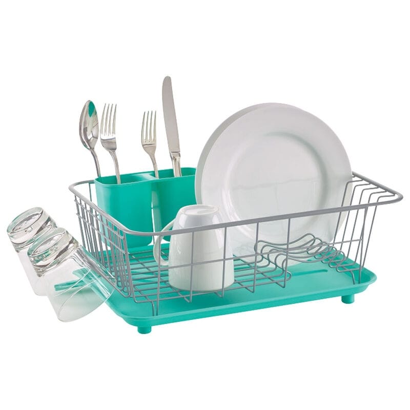 Farberware 3-Piece Compact Dish Rack, Teal