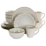 Elama Contessa 16 Piece Embossed Scalloped Stoneware Dinnerware Set in Ivory - N/A