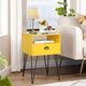 Trent Austin Design® Kempst 23.7"Tall 1 - Drawer Iron Nightstand Wood/Metal in Yellow | 23.7 H x 15.7 W x 15.7 D in | Wayfair