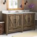 Hunstant 59.5" Double Bathroom Vanity Set Wood/Stone in Brown/Gray Laurel Foundry Modern Farmhouse® | 38.13 H x 59.5 W x 20 D in | Wayfair