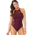Plus Size Women's Crochet High Neck One Piece Swimsuit by Swimsuits For All in Wine (Size 16)
