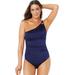 Plus Size Women's One Shoulder Loop Strap One Piece Swimsuit by Swimsuits For All in Shimmer Blue (Size 12)