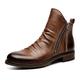 Halfword Men's Leather Chelsea Boots Double Side Zipper Non-slip Boots Brown 9