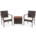 Costway 3 Pieces Patio Rattan Furniture Bistro Set with Wood Side Table and Stackable Chair