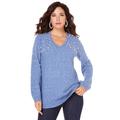Plus Size Women's Embellished Pullover Sweater with Blouson Sleeves by Roaman's in Dusty Indigo (Size 14/16)