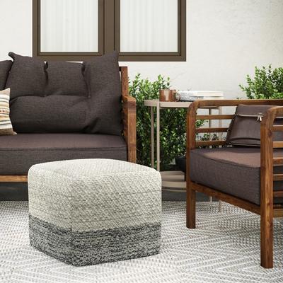 WYNDENHALL Saul Square Woven Pouf in Grey and White Recycled PET Polyester