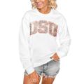 Women's Gameday Couture White Oregon State Beavers Distressed Snap Perfect Oversized Pullover Sweatshirt