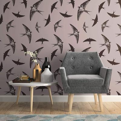 Grey and Black Bird Animal Peel and Stick Removable Wallpaper 7648