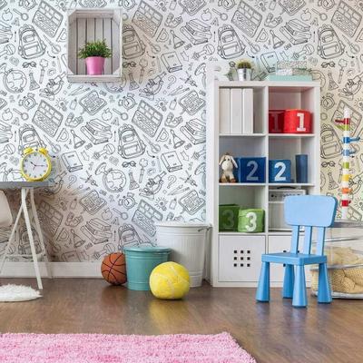 Black and White School Children Peel and Stick Removable Wallpaper 9826