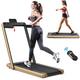 COSTWAY 2 in 1 Under Desk Treadmill, 2.25HP Folding Walking Running Machine with Dual LED Displays, Bluetooth Speaker & Remote Control, Electric Motorized Treadmills for Home Office (Gold)