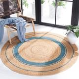 Blue/Navy 72 x 72 x 0.31 in Indoor Area Rug - Highland Dunes Round Blumberg Bordered Handwoven Jute Navy/Beige Area Rug Jute & Sisal | Wayfair