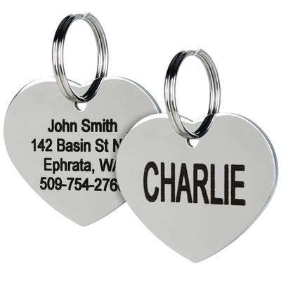 GoTags Personalized Stainless Steel Heart Pet ID Tag with Engravement on both sides for Dogs and Cats, Medium, Silver