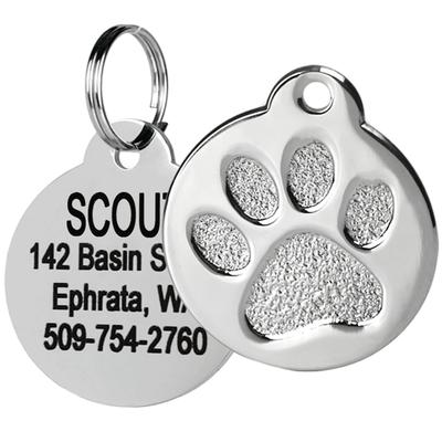 GoTags Personalized Paw Print Stainless Steel Pet ID Tag for Dogs and Cats with Engravement on Both Sides, Medium, Silver