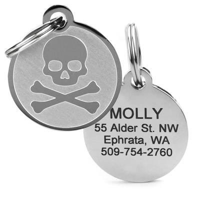 GoTags Personalized Skull and Crossbones Pet ID Tag for Dogs and Cats with Custom Engraving, Regular, Silver