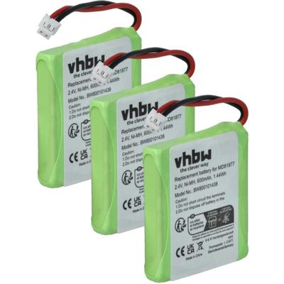 vhbw 3x Akku kompatibel mit Doro TH50, TH55, TH60, TH65 schnurlos Festnetz Telefon (600 mAh, 2,4 V, Image
