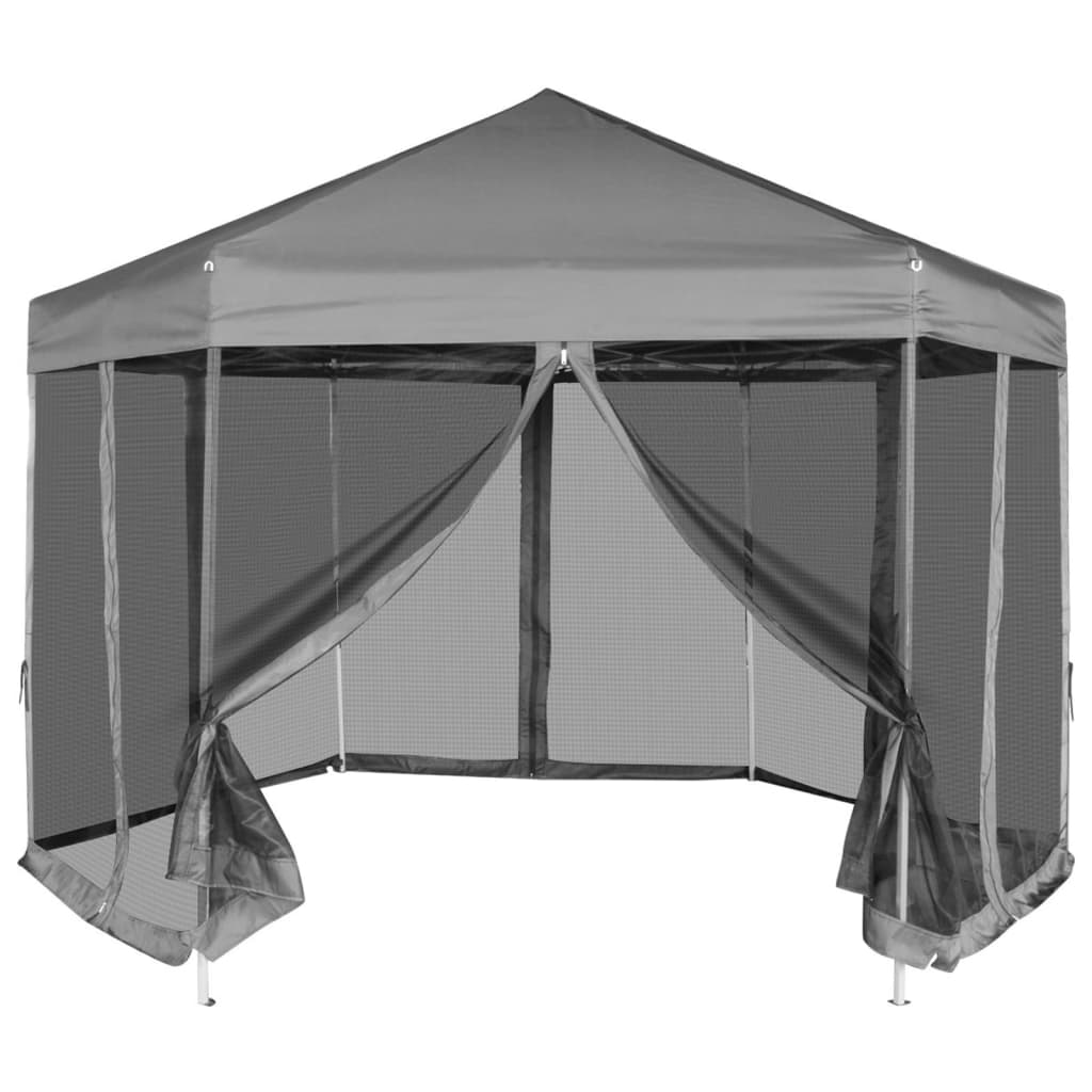 vidaXL Hexagonal Pop-Up Zelt mit 6 Seitenwänden Grau 3,6x3,1 m Image