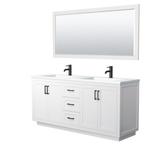 Miranda 72 Inch Double Bathroom Vanity in White, 1.25 Inch Thick Matte White Solid Surface Countertop, Integrated Sinks, Matte Black Trim, 70 Inch Mirror - Wyndham WCF292972DWBK1INTM70