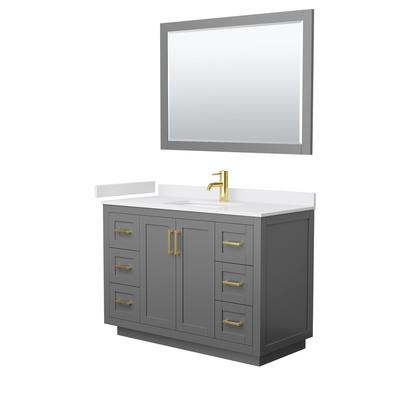 Miranda 48 Inch Single Bathroom Vanity in Dark Gray, White Cultured Marble Countertop, Undermount Square Sink, Brushed Gold Trim, 46 Inch Mirror - Wyndham WCF292948SGGWCUNSM46