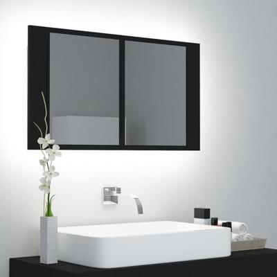 LED-Bad-Spiegelschrank Schwarz 80x12x45 cm Acryl - Vidaxl Image
