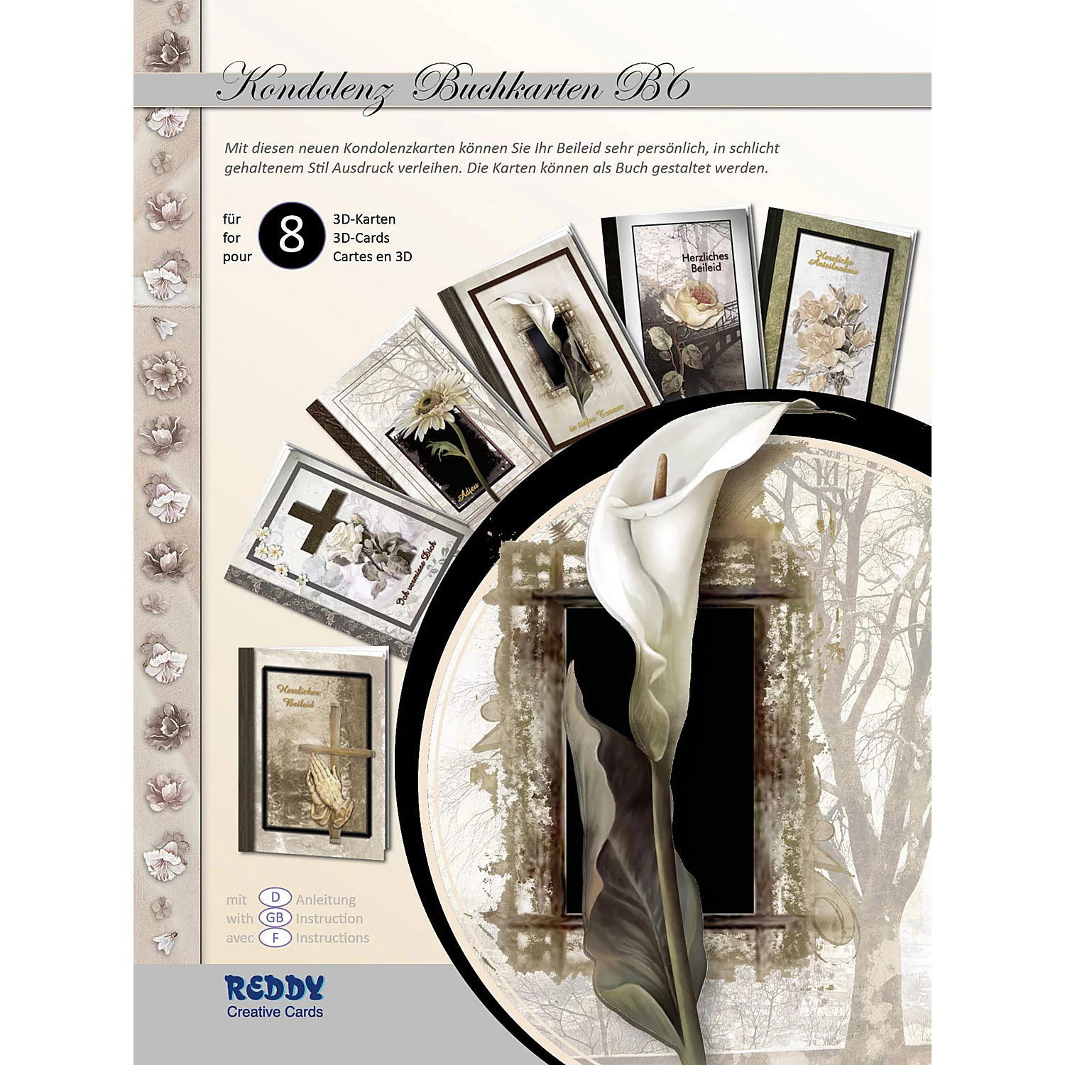 Kit créatif pour cartes 3D "condoléances III", pour 8 cartes