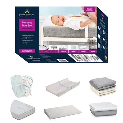 9-Piece Nursery-in-a-Box Newborn Baby Gift Set for Boys and Girls – Set Includes 2 Newborn Swaddles in Changing Pad in 2 Changing Pad Covers in 2 Crib Sheets in Crib Mattress Pad and Crib Wedge - Serta 206310ST-5053