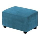 Eider & Ivory™ Box Cushion Ottoman Slipcover Velvet, Leather in Blue | 17 H x 40 W x 32 D in | Wayfair C41C0F408A3B44AE9FC52F590ACCEF15