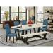 Red Barrel Studio® 6 - Person Acacia Solid Wood Dining Set Wood/Upholstered in White | 30" H x 72" L x 40" W | Wayfair