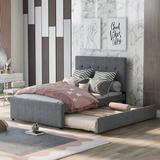 Latitude Run® Linen Platform Bed w/ Headboard & Trundle, Twin Upholstered/Linen in Gray | 47.2 H x 54.3 W x 76 D in | Wayfair