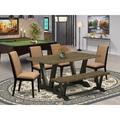 Red Barrel Studio® 6 - Person Acacia Solid Wood Dining Set Wood/Upholstered in Brown | 30" H x 60" L x 36" W | Wayfair