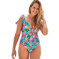 Plus Size Women's Tie Shoulder One Piece Swimsuit by Swimsuits For All in Multi Leaf (Size 10)