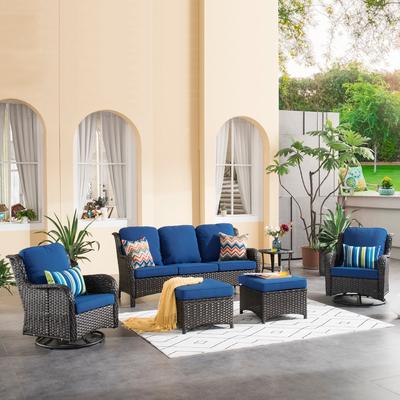 OVIOS 6-piece Patio Wicker Conversation Set with Swivel Chairs