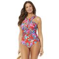 Plus Size Women's High Neck Wrap One Piece Swimsuit by Swimsuits For All in Red Floral (Size 18)