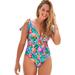 Plus Size Women's Tie Shoulder One Piece Swimsuit by Swimsuits For All in Multi Leaf (Size 14)