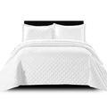 Prime Linens Super King Size Bedding Set - White Quilted Bedspread Throw + 2 Pillow Shams - Reversible Embossed Pattern Quilt Bed Cover for Bedroom Décor