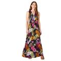 Monsoon Ladies Arni Palm Print Jersey Maxi Dress Womens Size Medium - Black