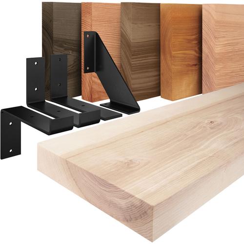 Wandregal Holz, Bücherregal, Hängeregal Industrial, Roh / Weiß 120cm, LWG-01-A-001-120JW – Roh