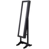 Black Wood Jewelry Storage Cabinet Freestanding Floor Mirror - 13" x 14.5" x 56" (L x W x H)