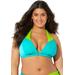 Plus Size Women's Romancer Colorblock Halter Triangle Bikini Top by Swimsuits For All in Neon Mint Oasis (Size 8)