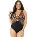 Plus Size Women's Center Ring Plunge One Piece Swimsuit by Swimsuits For All in Leopard (Size 6)